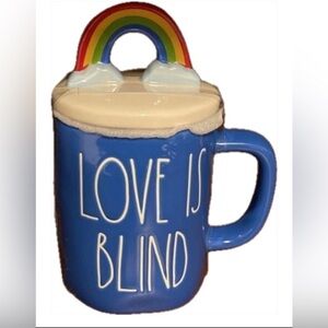 Rae Dunn Blue Love is Blind Mug with Rainbow Topper